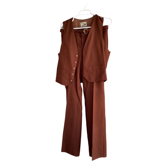 Iconic/Vintage/Retro Genuine 1970s Unisex Brown Vest & Pants Suit - Picture 3 of 7